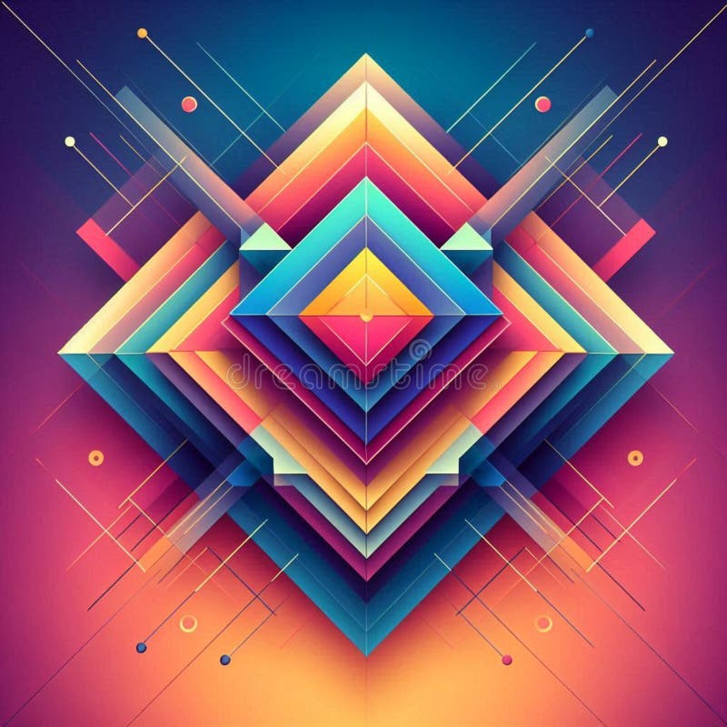 Dynamic arrangement of colorful squares in an abstract geometric design stock illustration