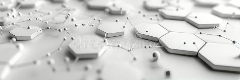 Abstract geometric design featuring interconnected hexagons on a white background stock photo