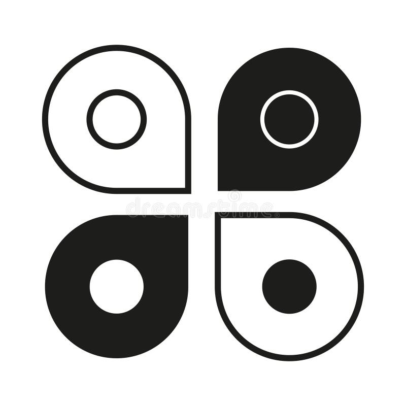 Abstract geometric icon. Four circular shapes. Black and white design. Vector symbol. royalty free illustration