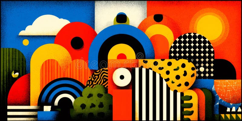 Vibrant Pop Art Landscape Featuring Mountains, Trees, and a