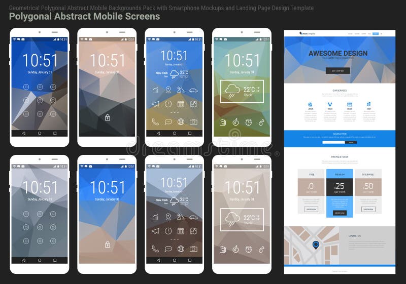 Abstract geometric mobile bakgrounds mockup pack stock illustration