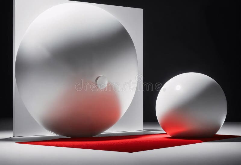 Abstract geometric model. Red shadow on white spheres on black background stock illustration