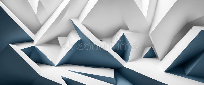 Abstract geometric mountain landscape with sharp angular white and gray peaks, three dimensional polygonal terrain with faceted royalty free illustration