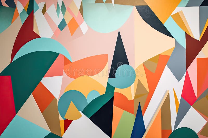 Abstract Geometric Mural Made of Cut and Pasted Paper, Adding Color and