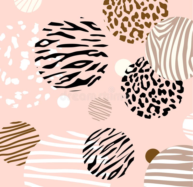 Abstract geometric pattern with animal print and circles. Modern hand drawn textures pink color. stock illustration