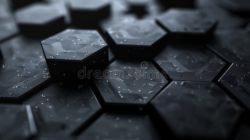 Abstract geometric pattern of black hexagonal shapes. Photographic background. Modern and futuristic vector illustration