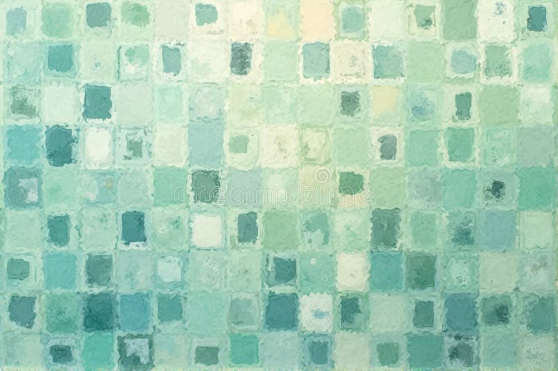 Abstract geometric pattern with blue and green square mosaic design stock illustration