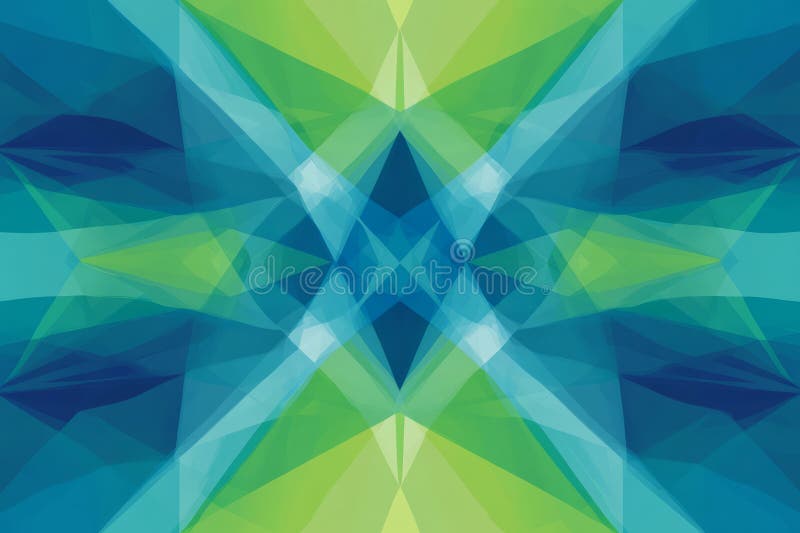 Abstract geometric pattern formed by linear shapes in vibrant blue and green, creating a modern stock photo