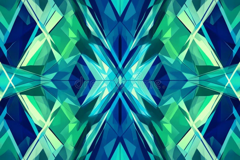Abstract geometric pattern formed by linear shapes in vibrant blue and green, creating a modern royalty free stock photography