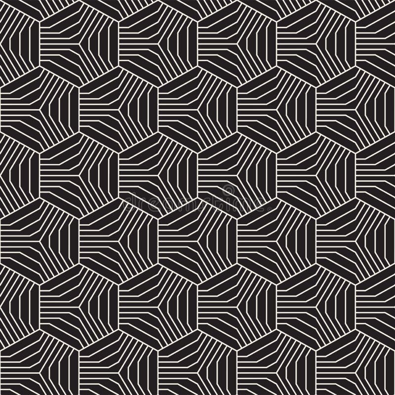 Abstract geometric pattern with hexagons and stripes. Vector seamless thin lines background. Black and white lattice vector illustration