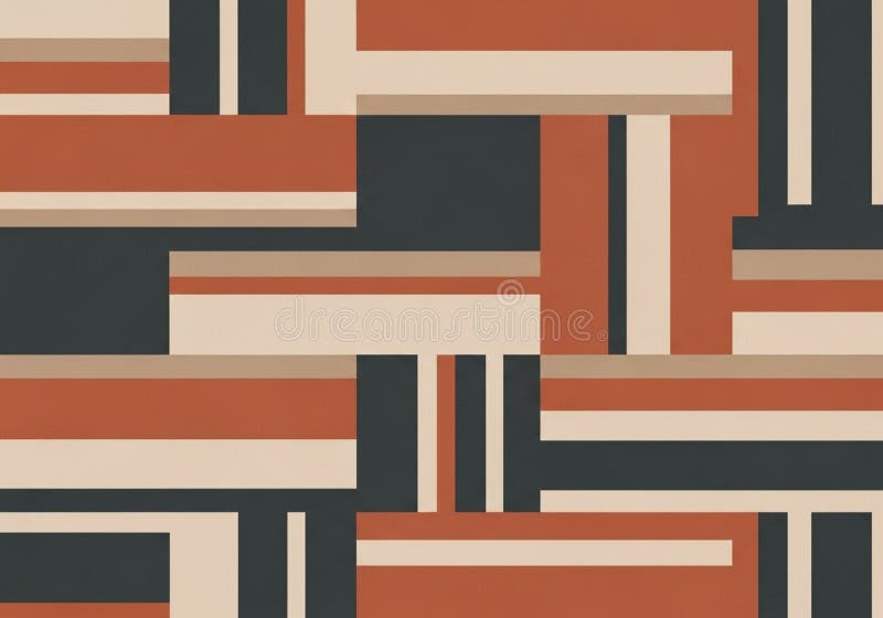 Abstract geometric pattern with interlocking rectangular shapes in muted orange, beige, and dark royalty free illustration