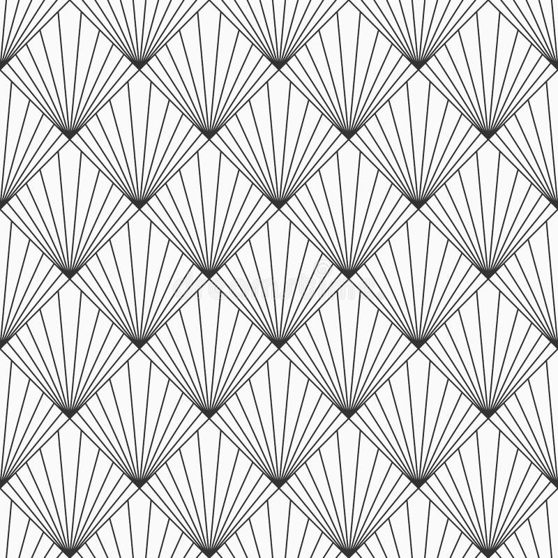 Abstract geometric pattern seamless pattern. Striped rhombuses. Art deco sunburst pattern. Vector monochrome background