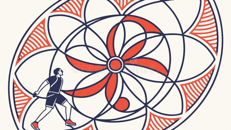 Abstract geometric pattern with a stylized figure in dynamic motion vector design Generative AI. An artistic vector illustration featuring an abstract geometric pattern in warm tones, with a stylized human figure seemingly interacting within the design, suggesting movement or dance, suitable for abstract or conceptual art, vector design Generative AI