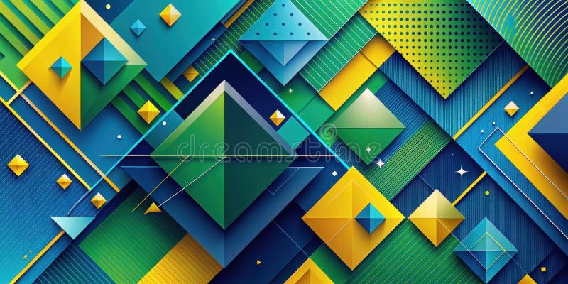Abstract geometric pattern with vivid emerald, sapphire, and gold hues. Generative AI vector illustration
