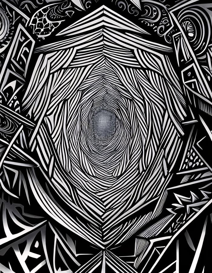 Abstract Geometric Patterns in Black and White, Generative AI stock illustration