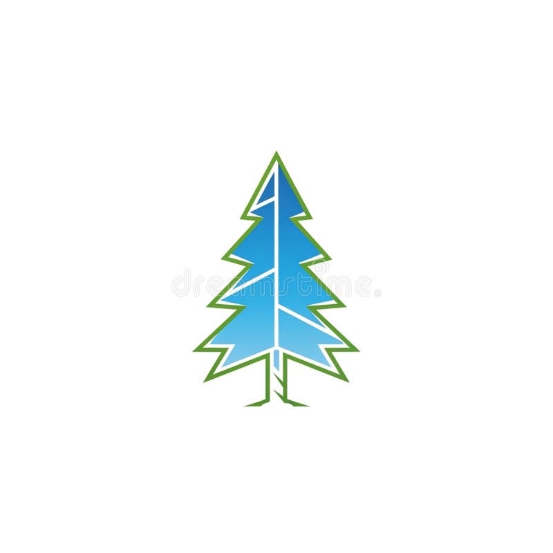 A minimalist, abstract logo featuring a pine tree. The tree is constructed with geometric shapes, outlined in green and filled with a gradient of blue. The design is clean and modern, suitable for various purposes such as branding for eco-friendly businesses, outdoor recreation companies, or nature-themed projects. The simplicity and clarity of the design make it versatile and easily recognizable. Logo spruce vectors