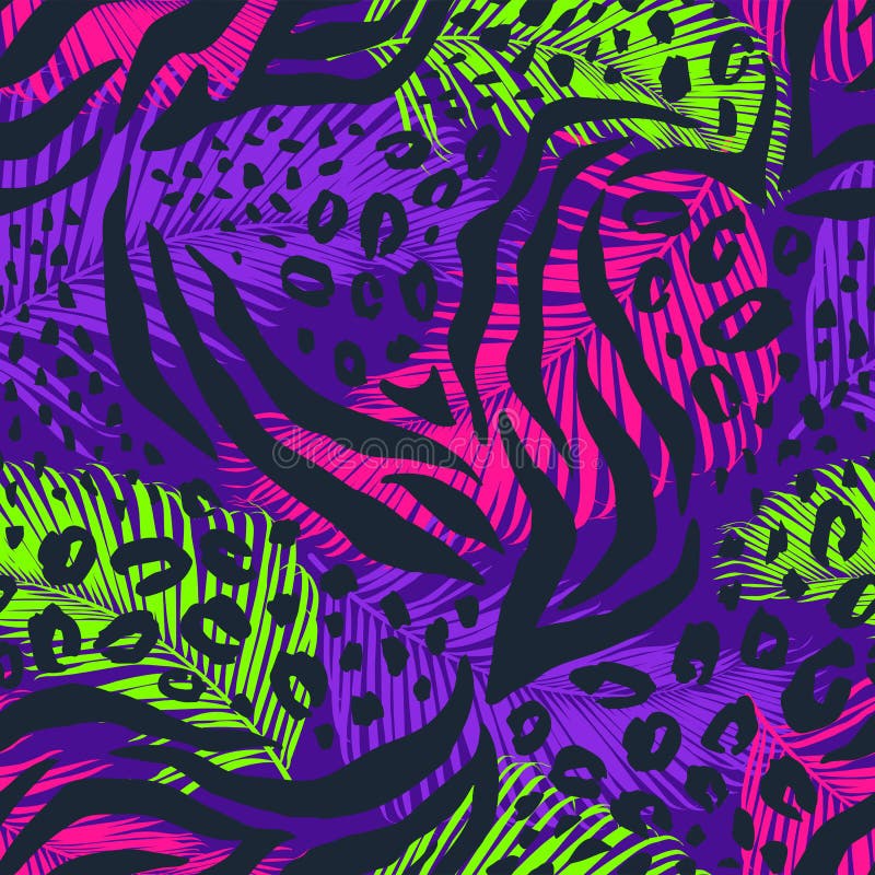 Abstract geometric seamless pattern with animal print. Trendy hand drawn textures. royalty free illustration