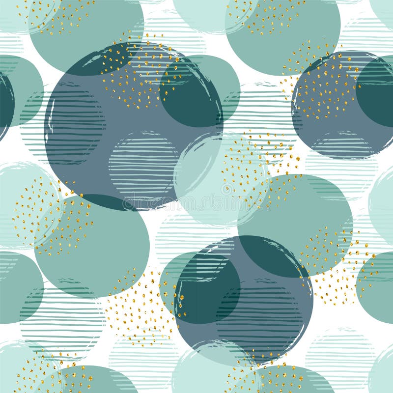 Abstract geometric seamless pattern with circles and gold glitter elements. royalty free illustration