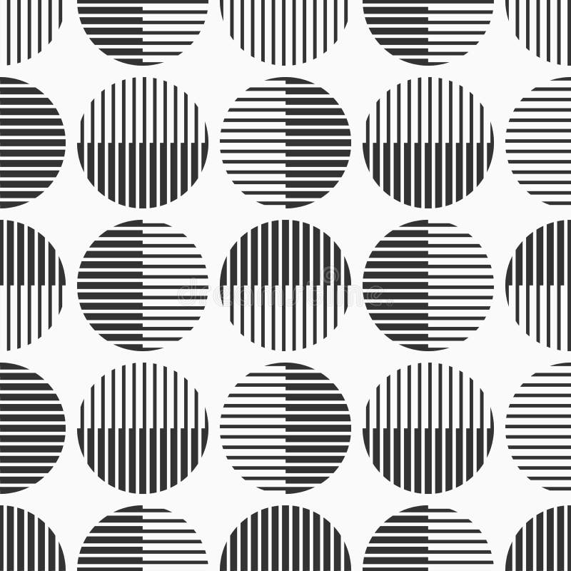 Abstract geometric seamless pattern with striped circles. Black and white geometric background