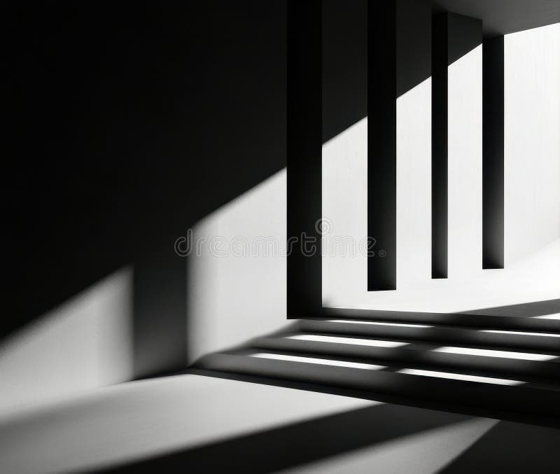 Abstract geometric shadows and light play in modern minimalist architecture