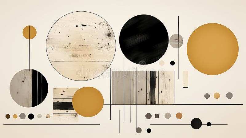 Abstract geometric shapes in black white and beige on a beige background stock illustration
