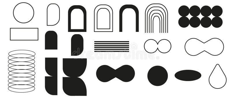 Abstract geometric shapes and grids. Memphis-style design. stock illustration