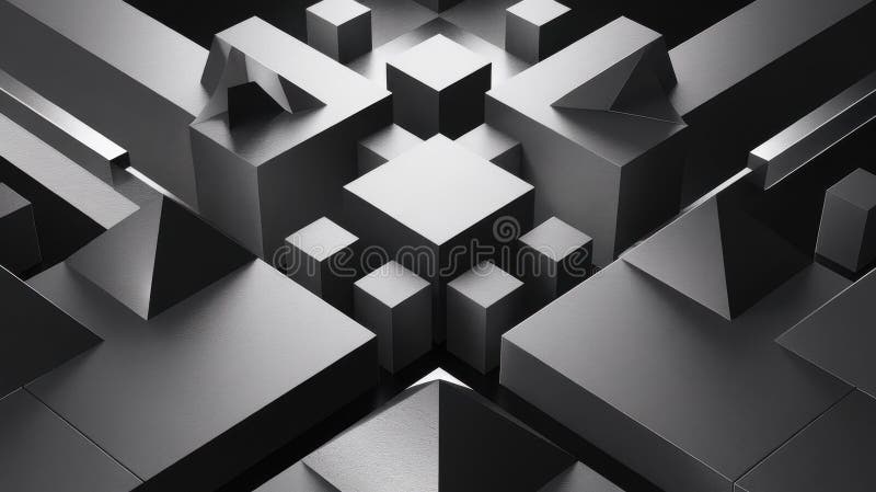 Abstract geometric shapes in monochrome create a striking three-dimensional composition. royalty free illustration