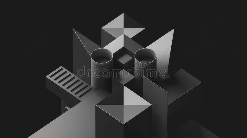 Abstract geometric shapes in monochrome tones create a modern, minimalist design. stock illustration