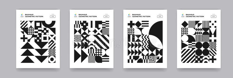 Abstract geometric shapes pattern, Bauhaus background. Trendy modern circle, triangle and square Bauhaus pattern backgrounds