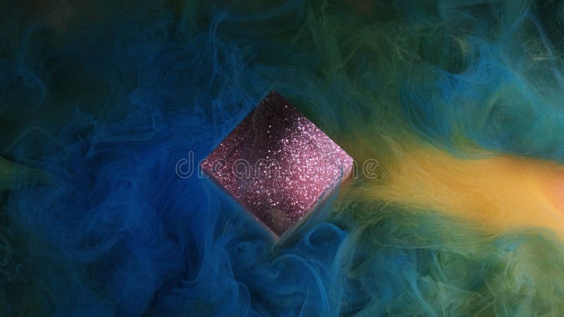 Abstract geometric splash paint mist smoke cube stock illustration