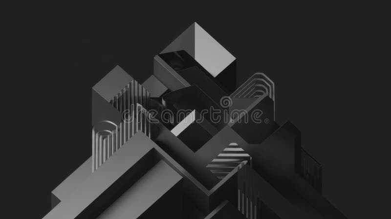 Abstract geometric structures in shades of black and gray, creating a modern, dynamic visual effect. vector illustration