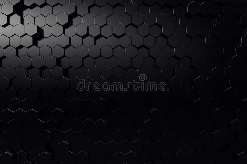 Abstract geometric surface. Hexagonal black background. 3D Rendering royalty free stock images