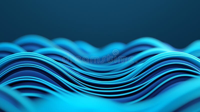 Abstract Geometric Waves Creating Depth in Vibrant Blue Tones and Flowing Patterns stock illustration