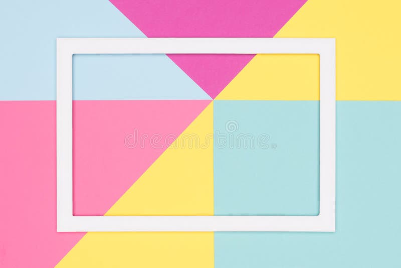 Abstract geometry flat lay pastel blue, pink and yellow paper texture minimalism background.