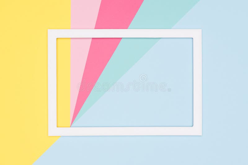 Abstract geometry flat lay pastel blue, pink and yellow paper texture minimalism background. Minimal geometric shapes and lines.