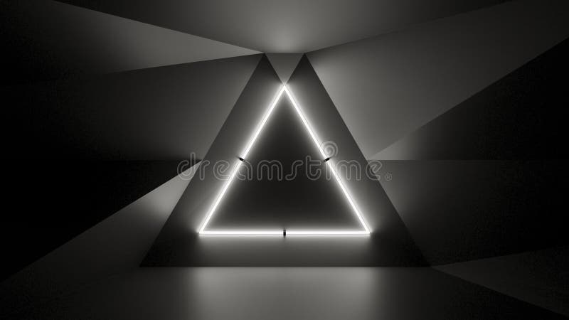 Neon white sign on a black background with a black mirror floor by