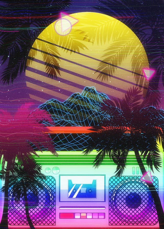 Boombox 80s Vaporwave Tropical Poster Stock Illustration - Illustration ...