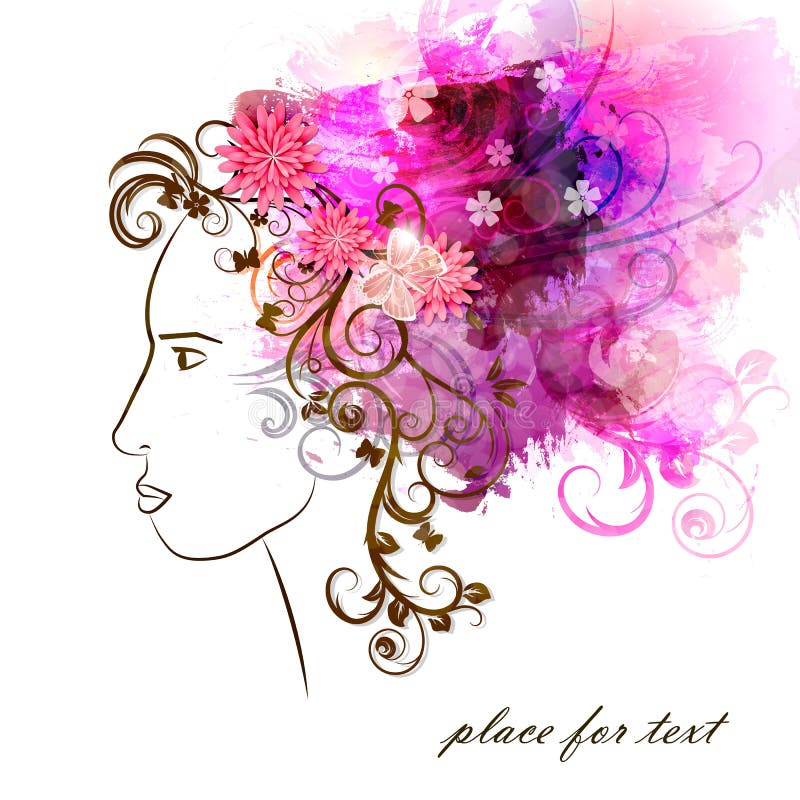 Abstract Girl with Flowers in Her Hair Stock Illustration ...