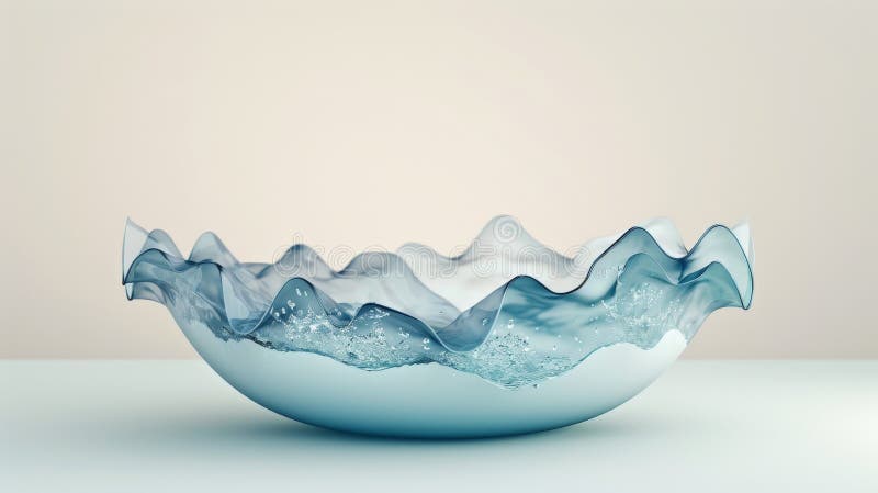 Abstract glass bowl with water-like waves stock photos
