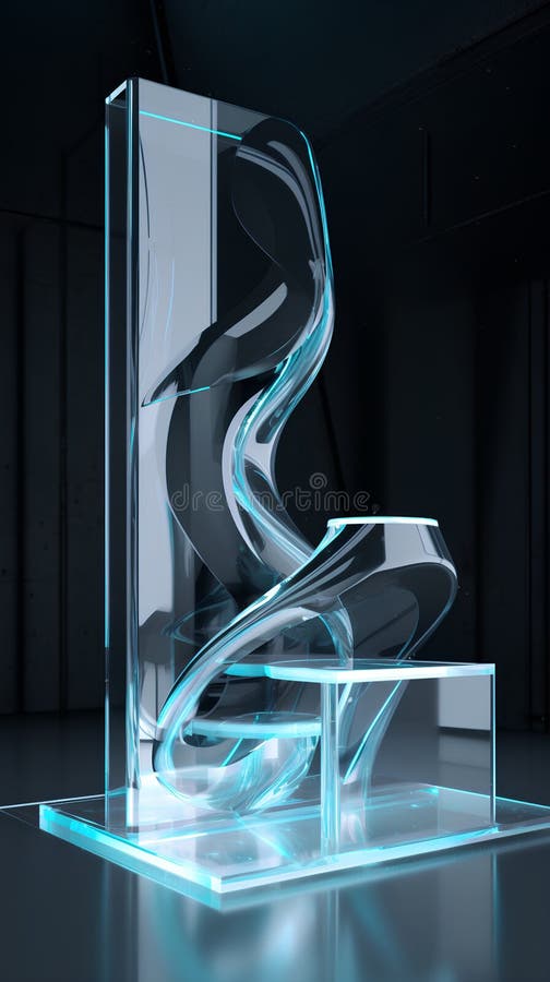 Abstract glass display stand in modern interior. 3D rendering mock up stock illustration