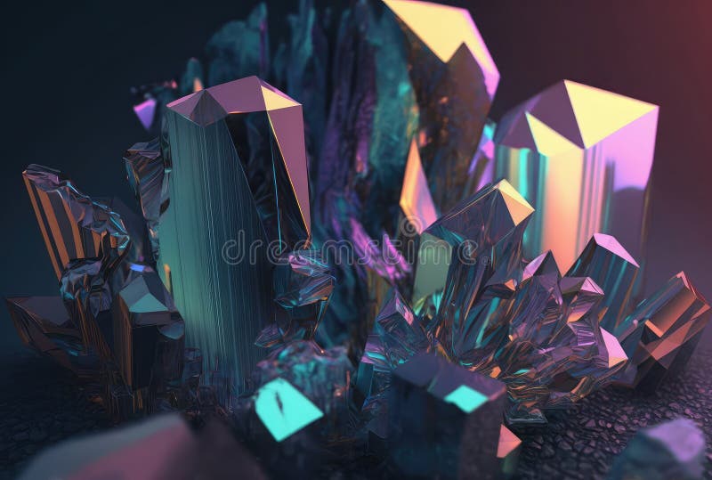 Abstract Glass Holographic Crystals. Generative AI Stock Illustration