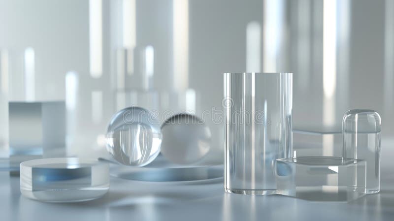 Abstract glass objects in a futuristic soft lighting environment royalty free stock images