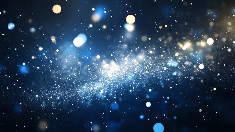Abstract glittering dust particles on dark blue background festive shiny royalty free stock photo