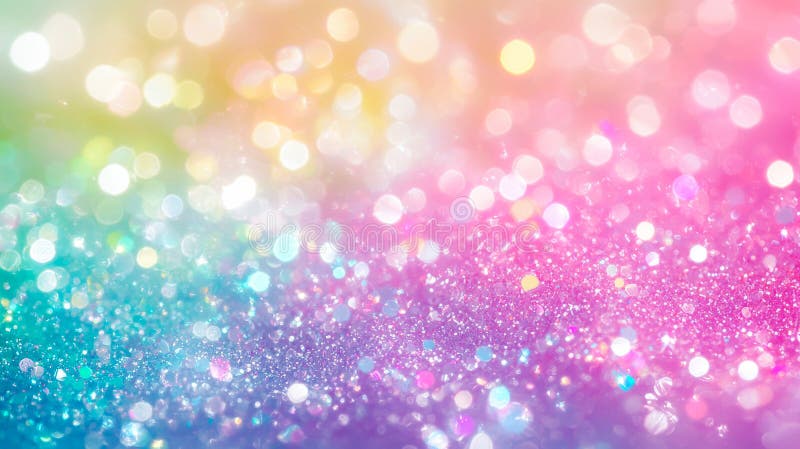 Abstract Glittering pastel bokeh background with sparkling lights and soft rainbow colors. Concept of dreamy fantasy, festive celebration, magical glow, luxury shimmer, abstract glitter texture. AI generated