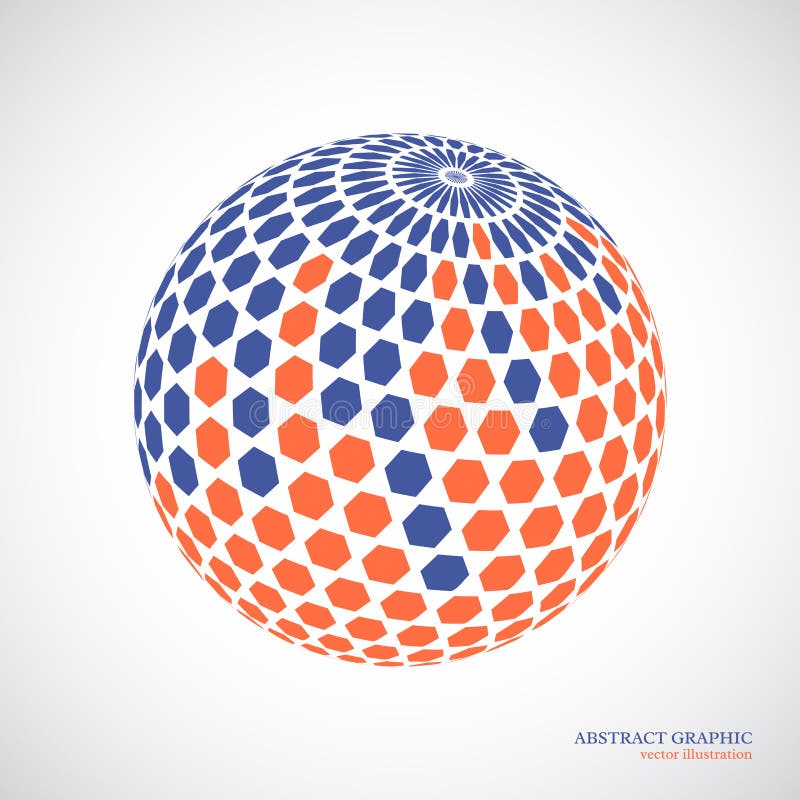 Abstract globe sphere, 3d hexagon effect. Red, blue colors