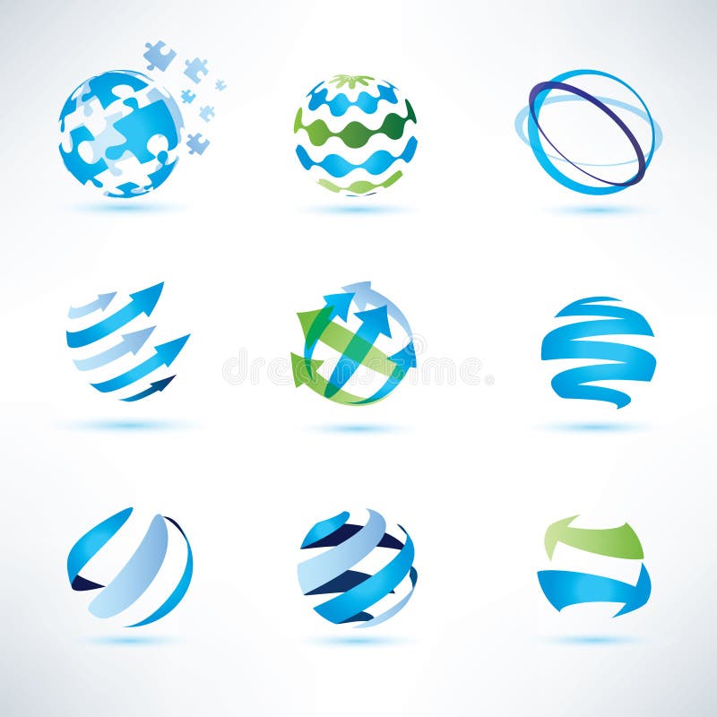 Abstract globe symbol set, communication and technology icons stock illustration