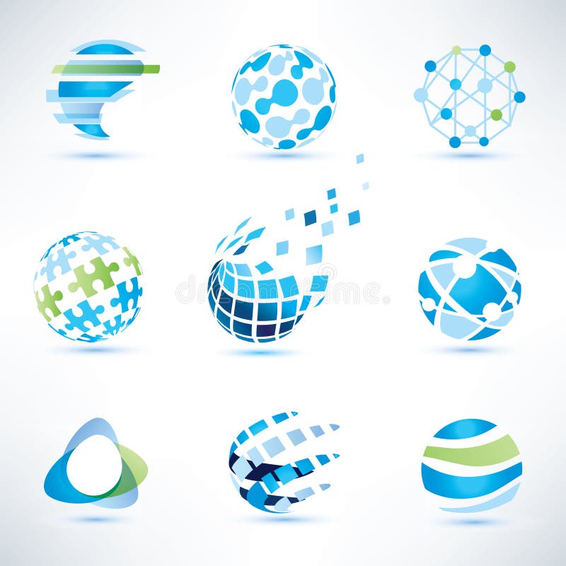 Abstract globe symbol set, communication and technology icons