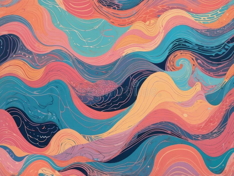 Abstract glow pastel of Fantasy colorful of unique decorative pattern with hand drawn wave shape and chaotic lines illustration stock illustration