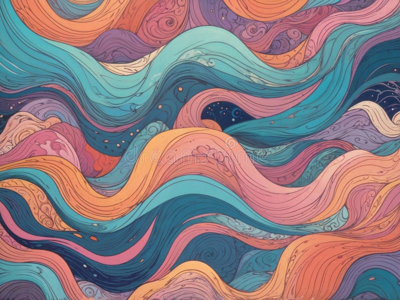 Abstract glow pastel of Fantasy colorful of unique decorative pattern with hand drawn wave shape and chaotic lines illustration vector illustration