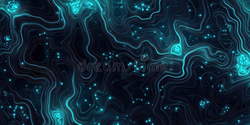 Abstract glowing blue and black wavy lines with luminous dots creating a mesmerizing digital landscape royalty free stock image